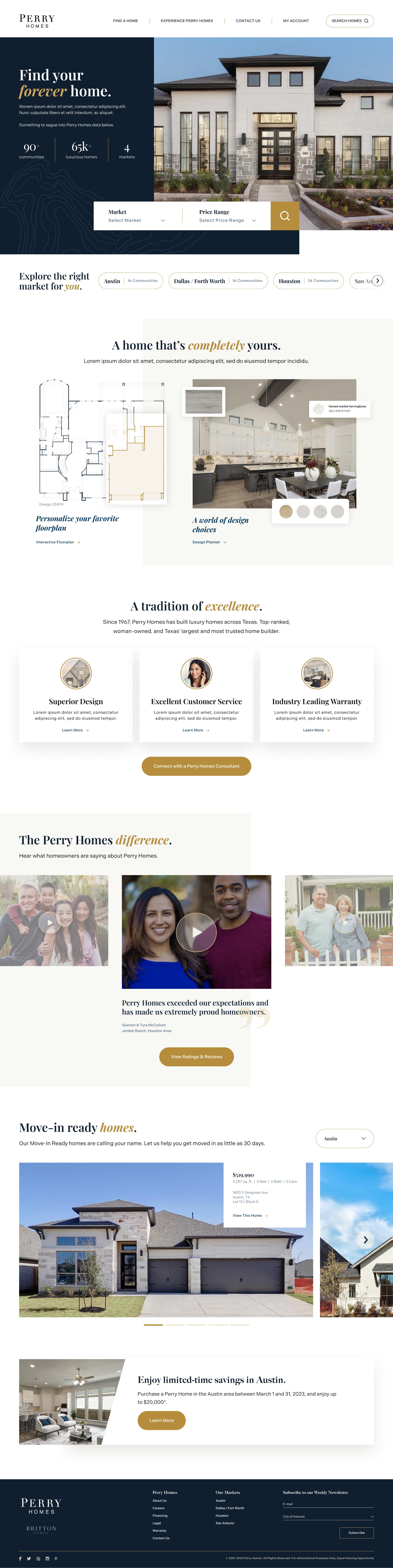 Perry Homes homepage redesign concept